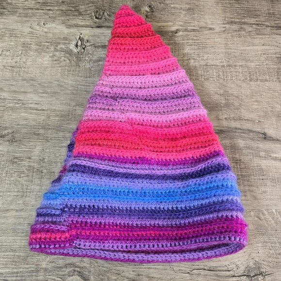 Handmade FaeFoolery Wool Crochet Cosplay Hat Cap Pink Purple Rainbow Stripes NEW - Picture 6 of 8